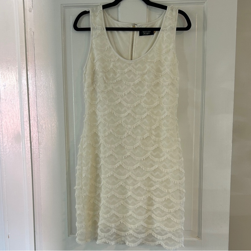Guess Ivory Scallop Textured Mini Dress